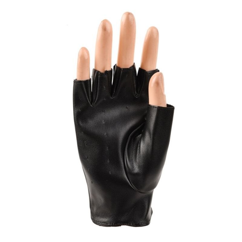 Children's Leather Gloves Boys And Girls Fingerless Gloves Children Half Finger Gloves Breathable Non-Slip Black