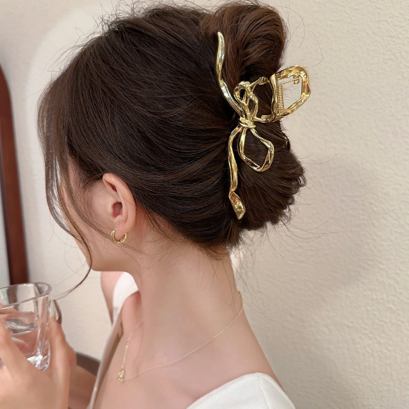 Pinzas para el pelo con lazo geométrico para mujer, horquillas de Metal grandes, pasadores, accesorios para el cabello, Vintage Simple, ,: YELLOW