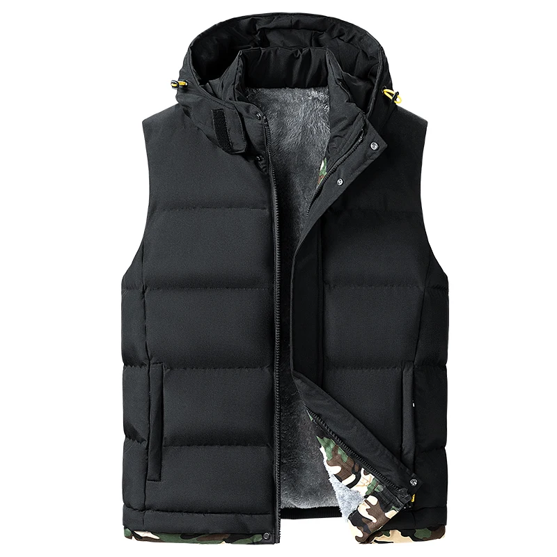 Chalecos juveniles con capucha cálidos y desmontables de otoño e invierno para hombre, chalecos a prueba de viento, chalecos de gran tamaño de M-8XL, chaleco de piel de cordero