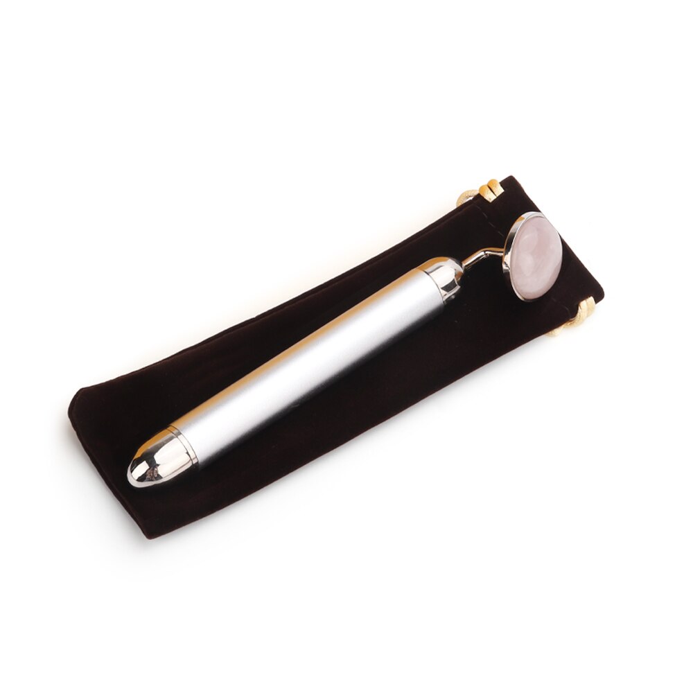 Goud Schoonheid Bar Trillingen Facial Roller Elektrische Stimulator Met Jade Hoofd Anti-Rimpel Huidverstrakking Rose Quartz Gezicht Massage: Silver without box