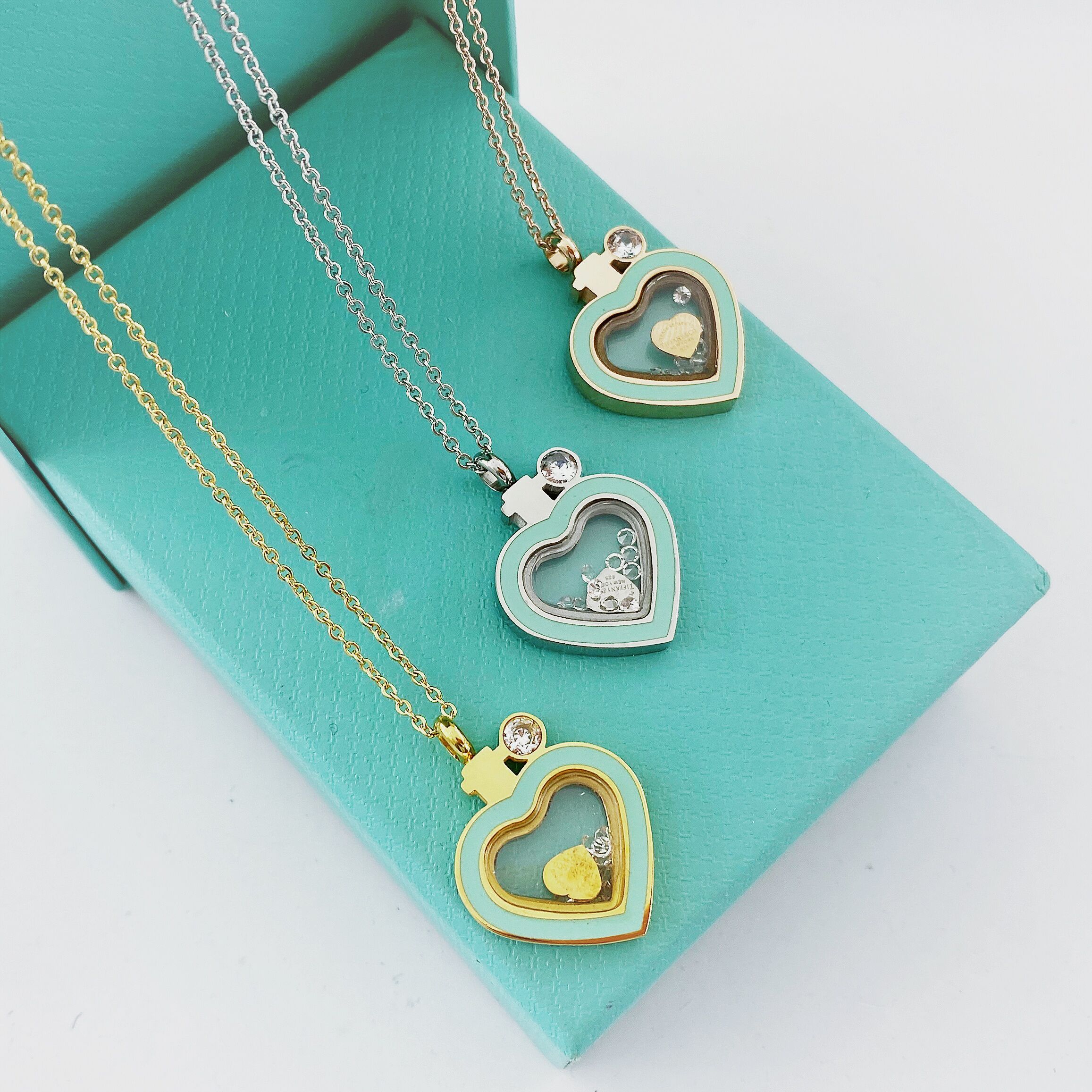 Rvs Sieraden Ketting Hart Ketting Glas Allergie Pin Metalen Ketting Ketting Liefhebbers Party Accessoires