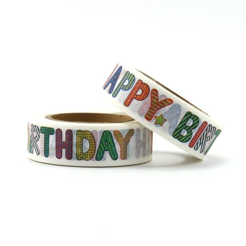 2PCS/lot ! Decor HAPPY BIRTHDAY Washi Tapes Mask Paper DIY Scrapbooking Adhesive Sticky Tape 1.5cm*10m School Office Supply