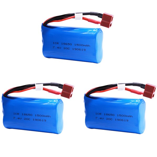 5Pcs Lipo Batterij Voor Wltoys 12428 12401 12402 12403 12404 12423 FY-03 FY01 FY02 Rc Speelgoed Batterij Onderdelen 7.4V 1500Mah 18650 T Plug: 3PCS