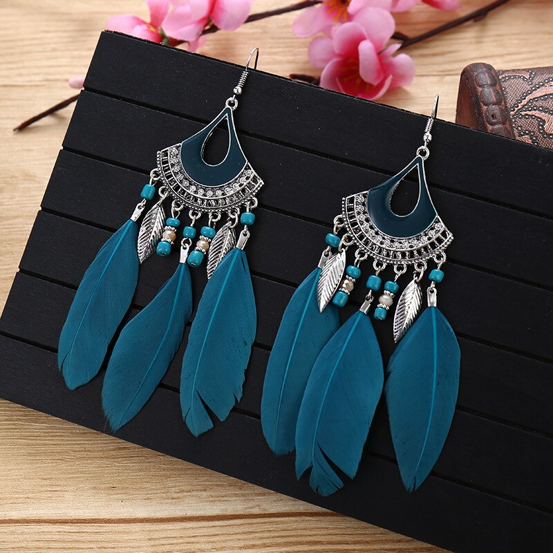 2020 artystyczny z piórkiem Kolczyki Tassel Ohrringe srebrny kolorowy ze stopu Vintage kreatywne Kolczyki Boho Indian biżuteria Kolczyki: Style 1