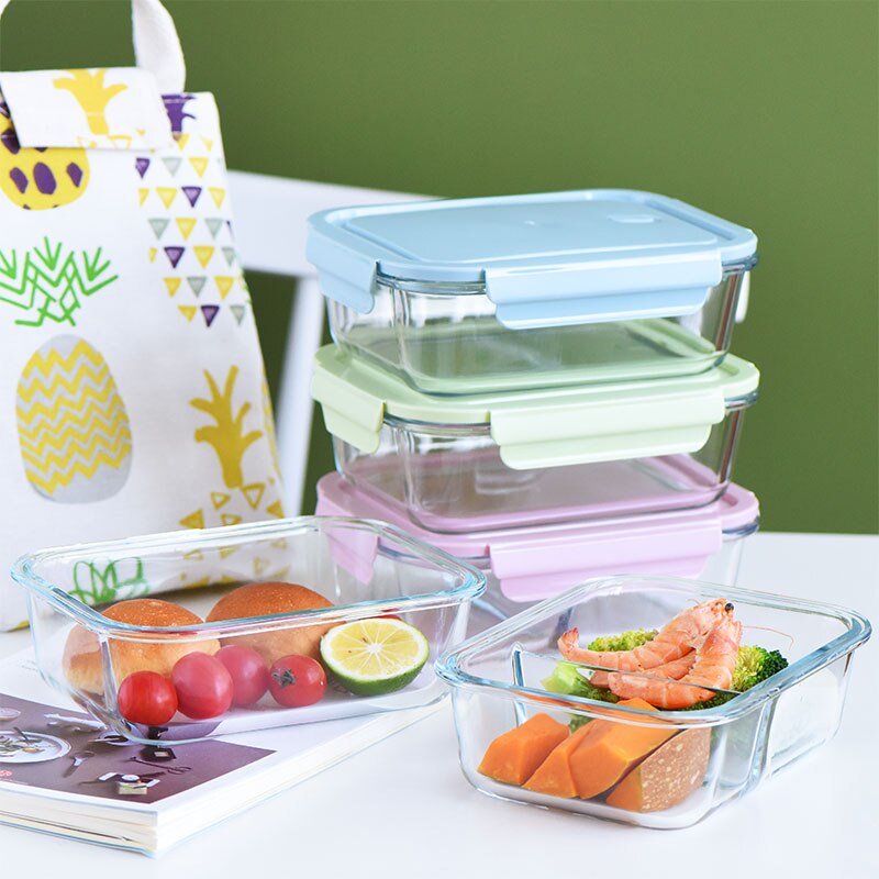 JSWORK Glass Bento Lunch Box Food Storage Picnic Microwave Oven Marmita Kitchen Containers Tupper Cristal Meal Prep