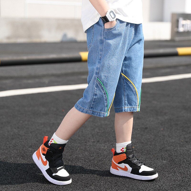 Summer Boys Jeans Teenagers Thin Solid Denim Short Pants Boys Clothes Elastic Waist Short Trousers Children Boy Casual Clothing
