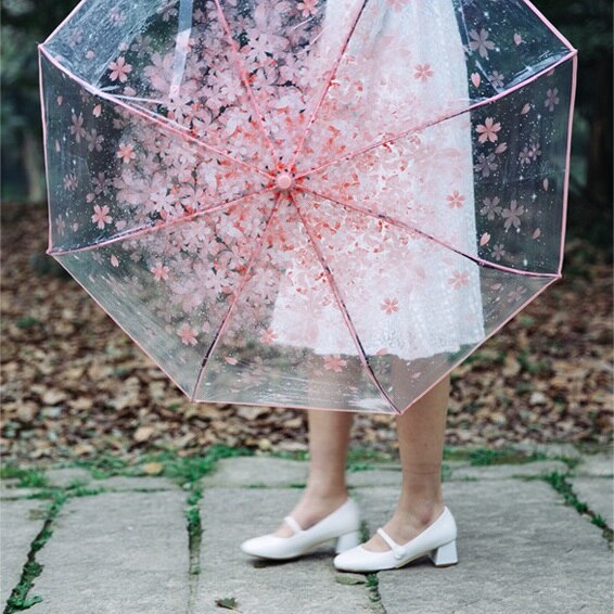 Flor de Cerezo transparente Paraguas de lluvia de las mujeres 3 plegable de La Flor de Sakura Paraguas mujer lluvia herramientas sol sombrilla Paraguas... Paraguas