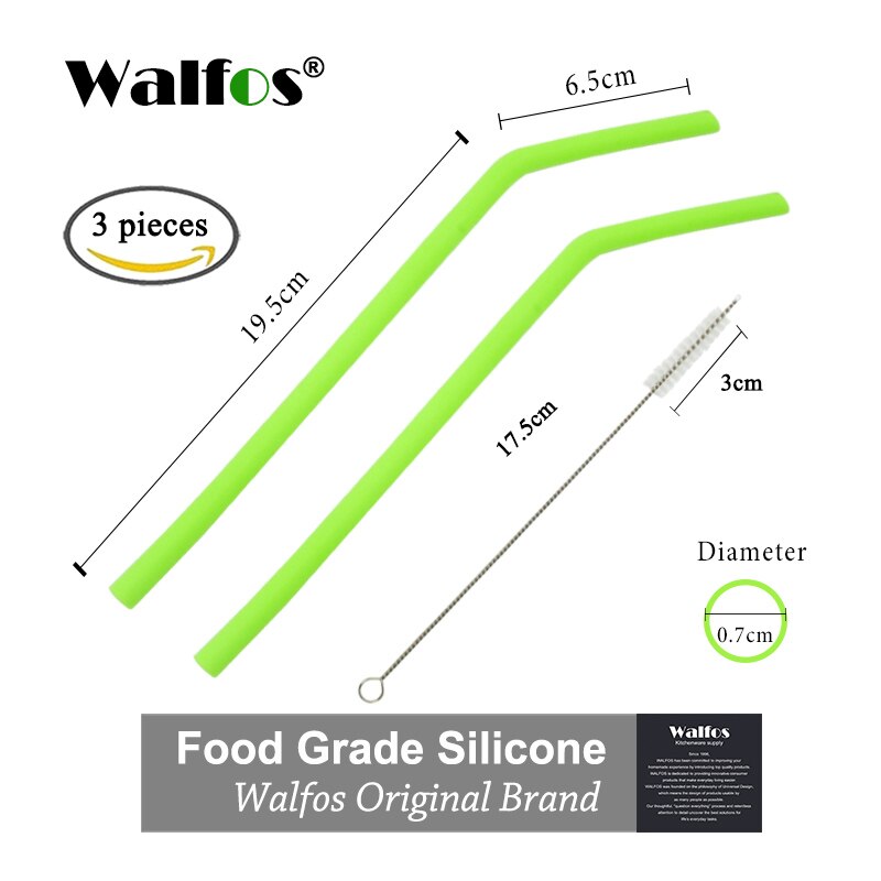 WALFOS Set Of 2 Reusable Drinking Straw Flexible Food Grade Stainless Steel Silicone Reusable Drink Straw For Mugs 20/30oz: small green