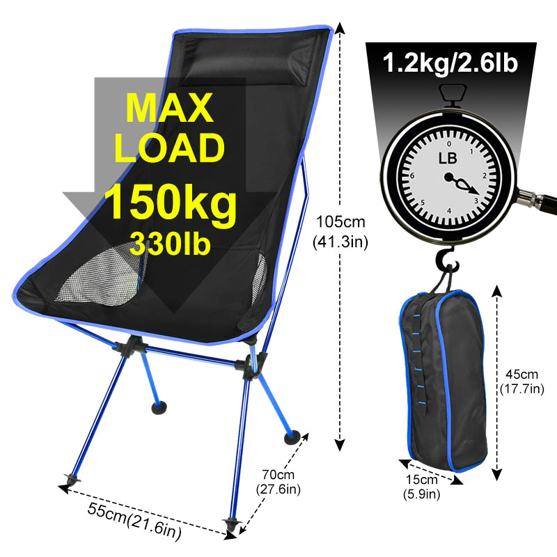 Bärbar hopfällbar stol utomhus camping resa fiskestol 150kg maxload bbq hemmakontor säte månstol стул для кемпинга 캠핑의자