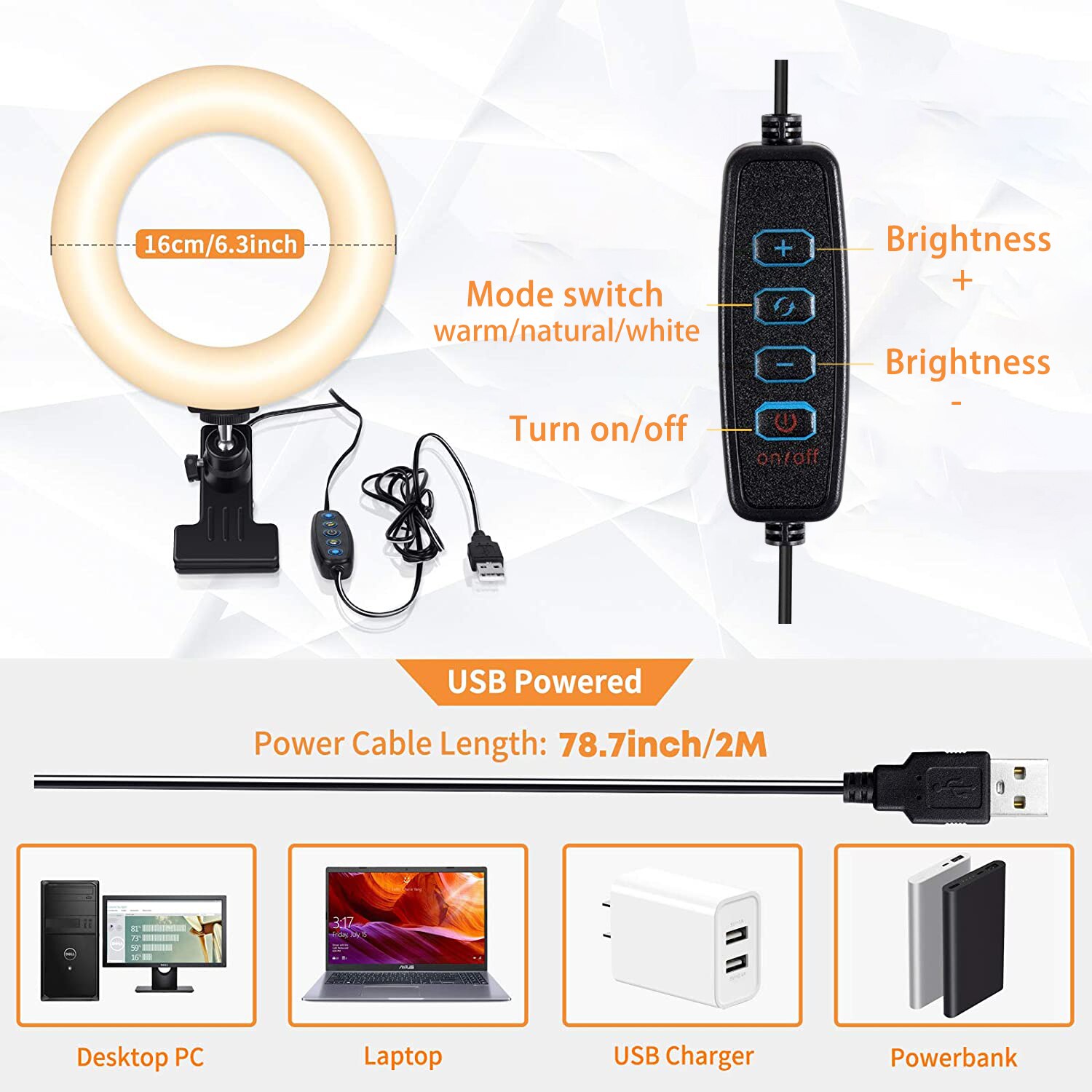 Video Conference Lighting Kit, Ring Light Clip on Laptop Monitor for Webcam Lighting, Remote Working, Reading, Study