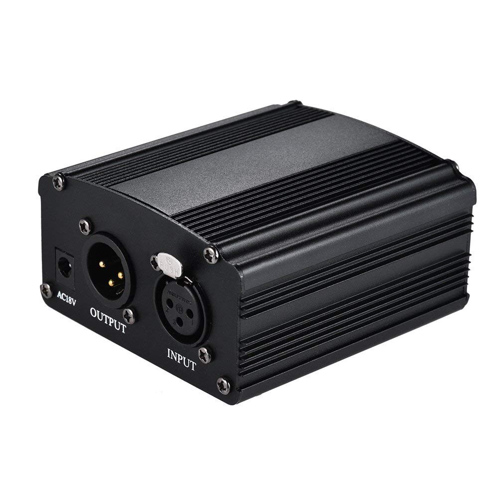 Fuente de alimentación Phantom de 1 canal de micrófono de 48V + adaptador AU US enchufe de la UE para cualquier micrófono condensador de grabación