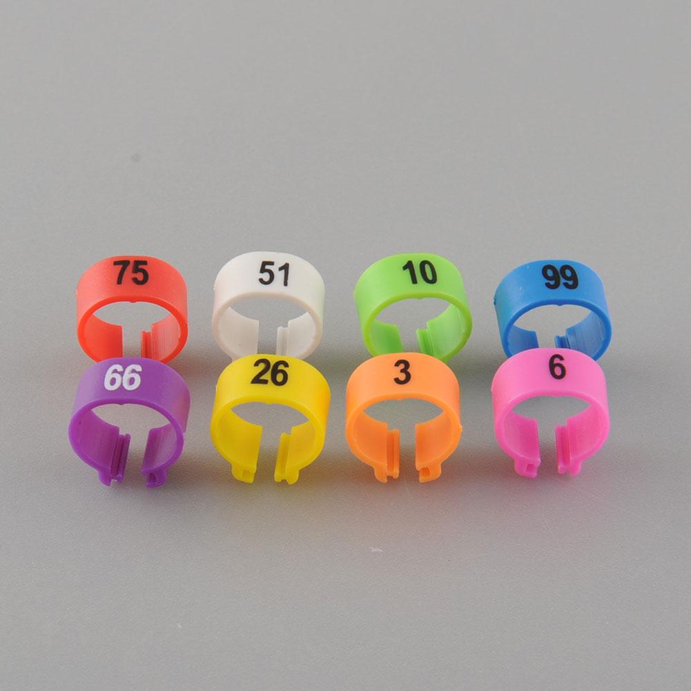 Anillos Clip bandas para las piernas púrpura 100 Uds aves pájaro pato Gadget mascota Suministros 1-100 numerado gallina paloma pollitos mascotas 10,5mm loro