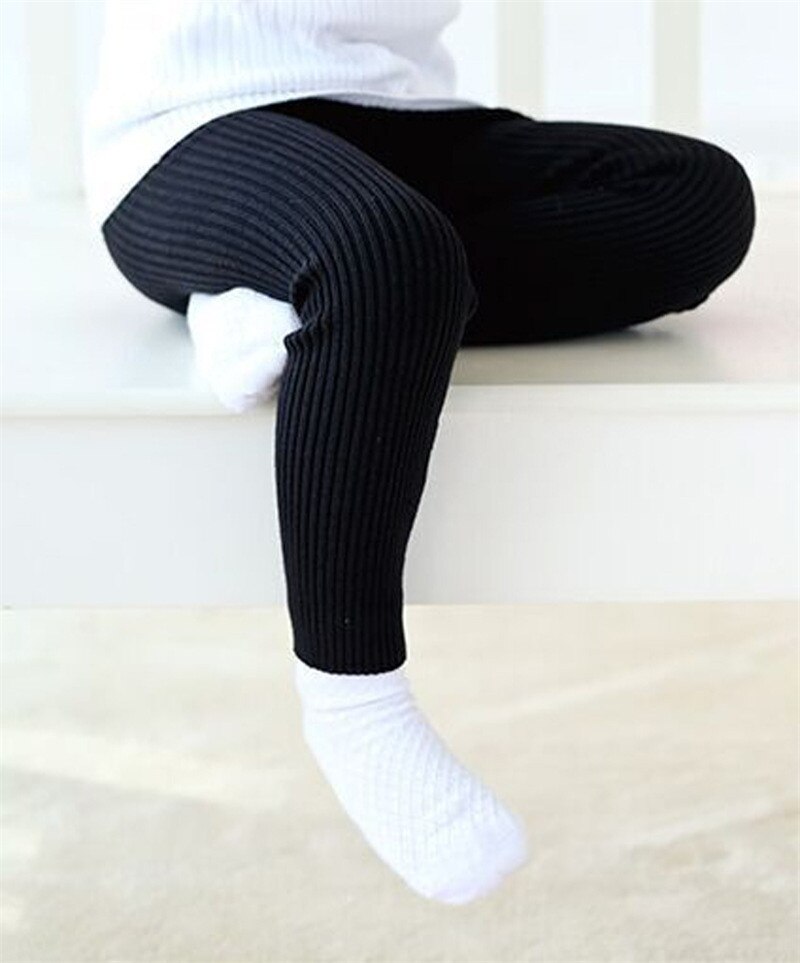 Flicka leggings barn ribbade byxor barn flickor bomull mjuka elastiska byxor stretchiga varma byxor småbarn fritidsstickade kläder