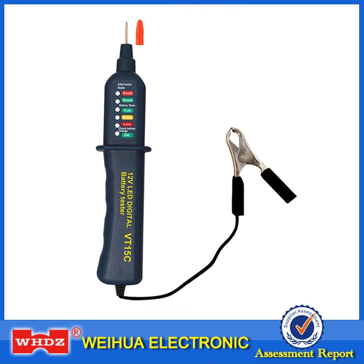 Probador de batería de coche WHDZ VT15C 12V, Analizador de alternador automático Digital antes de la comprobación de carga, herramienta de diagnóstico, voltímetro, 6 luces LED