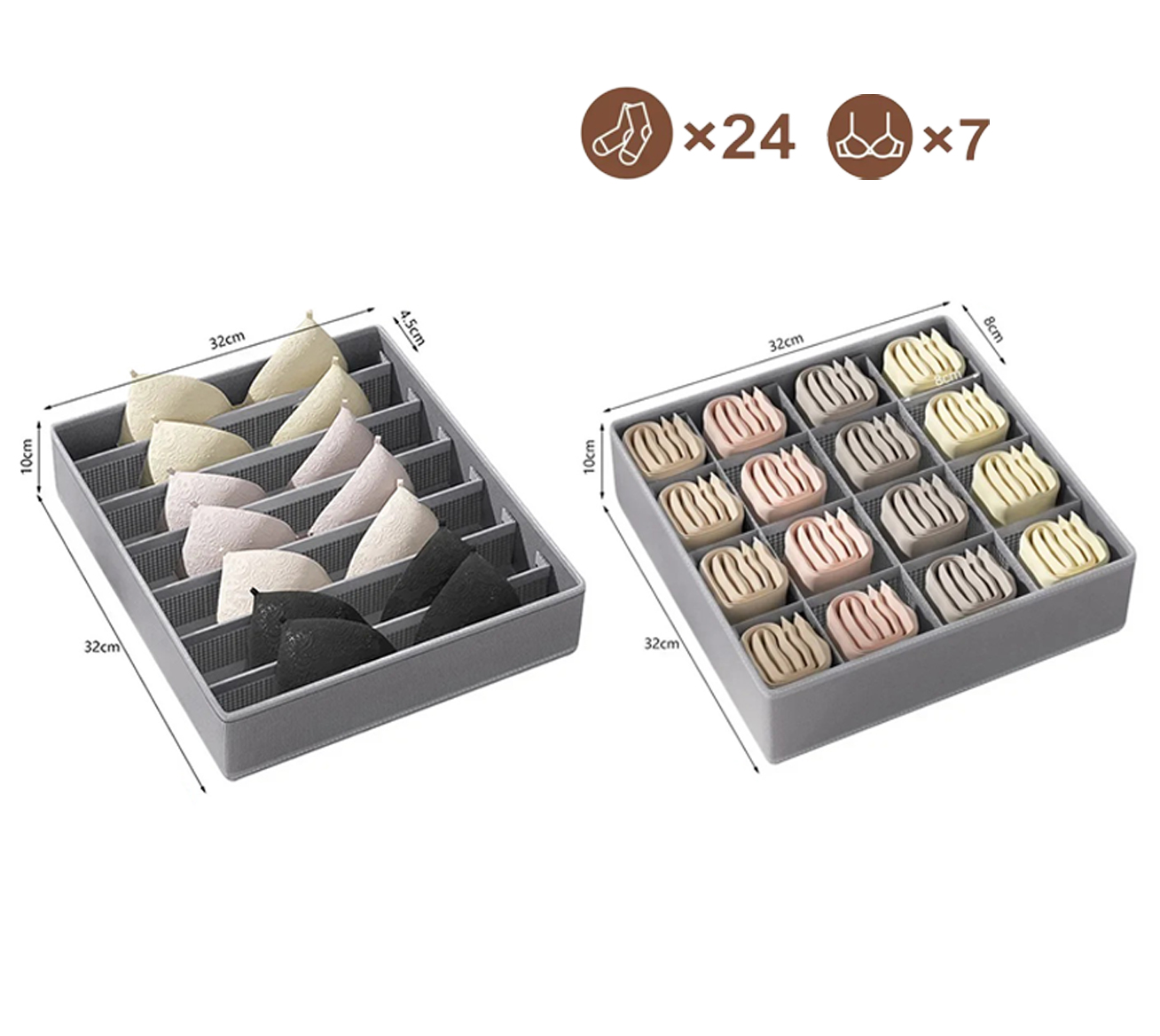 1-2Stck Unterwäsche Lagerung Boxen Socken Kleidung Lagerung Organizer Vlies Stoff Schublade Typ Höschen Drei-stück einstellen Kasten Kasten Hause: Elfenbein