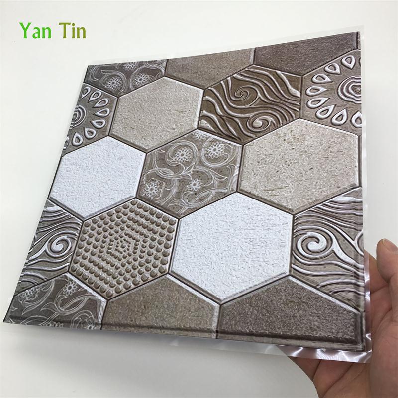 3D Tricolor Emboss Pattern Retro Tiles Wall Sticker Kitchen Shower Room Bedroom Waist Line Tile Wall Decals Removable Art Mural