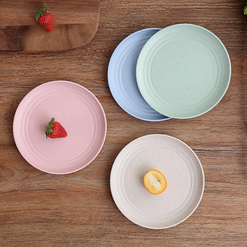 4pc Wheat Straw Plates Home Plate Set Bone Dish Dessert Plate Kitchen Accessories Tableware Plates Serving Dishes.75z: Mix