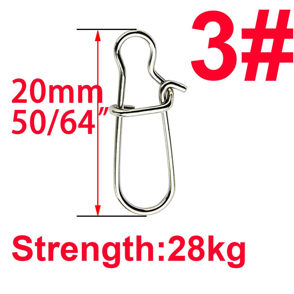 50pcs Stainless Steel Hooked Snap Fishing Barrel Swivel Safety Snaps Hook Lure Accessories Connector Snap: Size 3