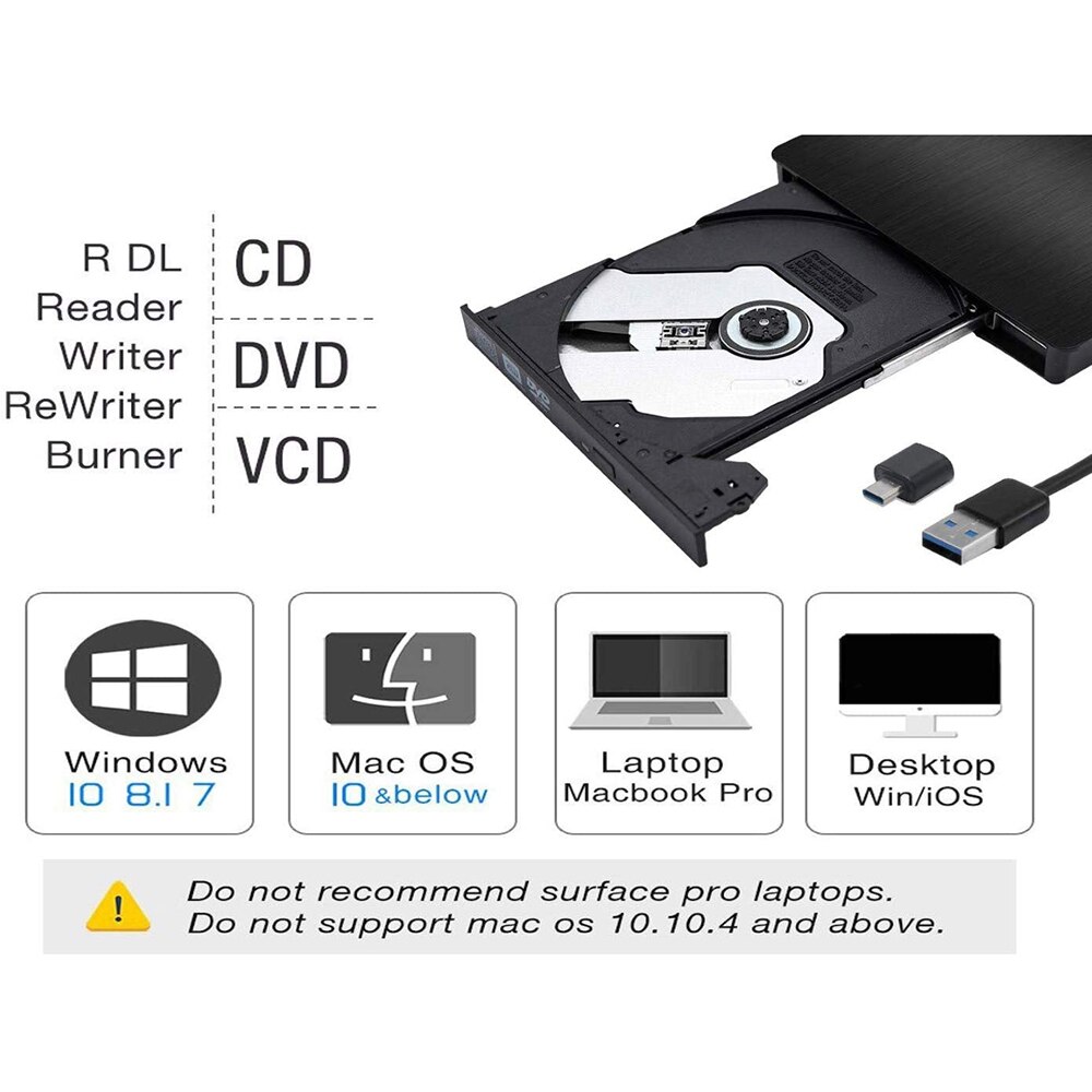 Externe Cd Dvd Drive, usb C Schrijver Type C Usb 3.0 Cd Dvd Ram Brander Combo High Speed Re-Writer Voor Laptop Notebook pc Desktop