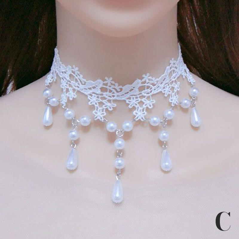 Gargantilha de renda tatuagem gótica clássica para mulheres, pingente de cristal preto, colares, joias boho, presente de Natal vintage: Lavanda
