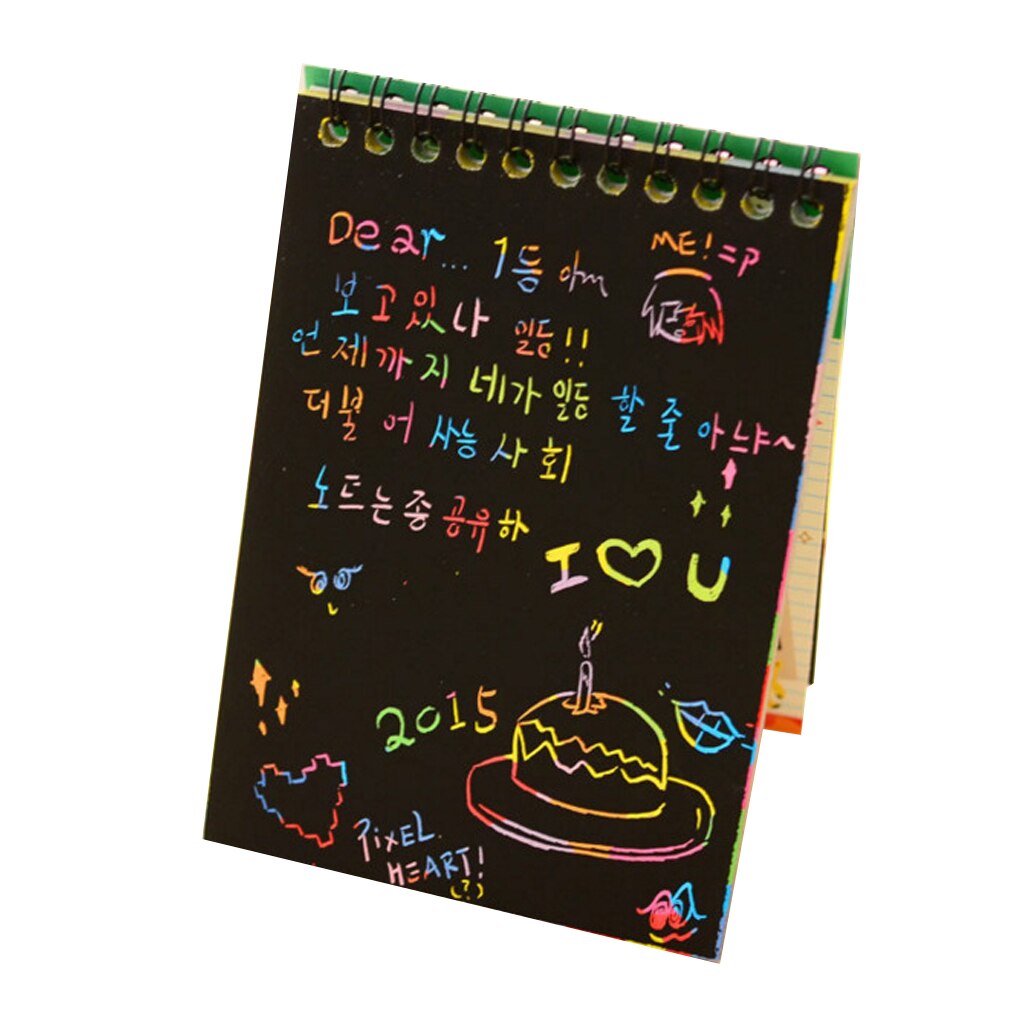 Scratch Notebook Coil Graffiti Note Boek Zwart Pagina Cute Magic Diy Tekening Boek Schilderij Notepad Voor Kinderen Briefpapier