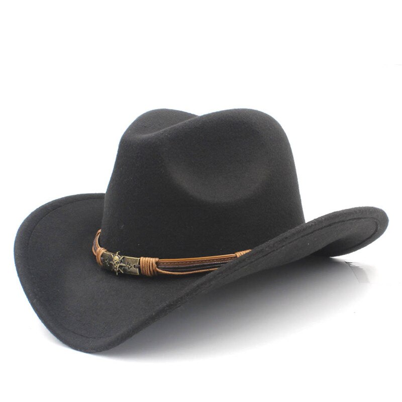 Mistdawn dame herre ull vestlig cowboyhatt herre dame cowgirl jazz sombrero lokk belte str 56-58cm: Svart
