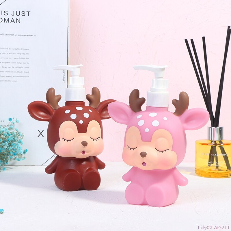 Bouteille à pression en forme de cerf, distributeur de savon liquide, Portable, pour Gel douche, shampoing, 300ml