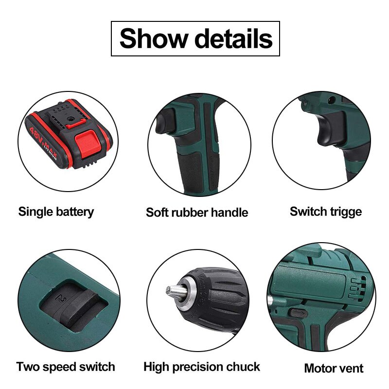 48V Accu Boormachine Elektrische Boor Oplaadbare 6500Mah Batterij Schroevendraaier Power Gereedschap Mini Boor Boren Elektrische Schroevendraaier