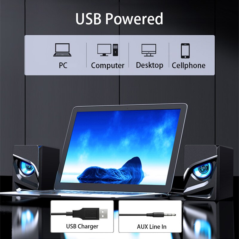 Led Mini Usb Bedrade Computer Luidsprekers Home Theater Systeem Bass Hoorns Desktop Altavoces Pc Speaker 3.5Mm Aux Caixa De som