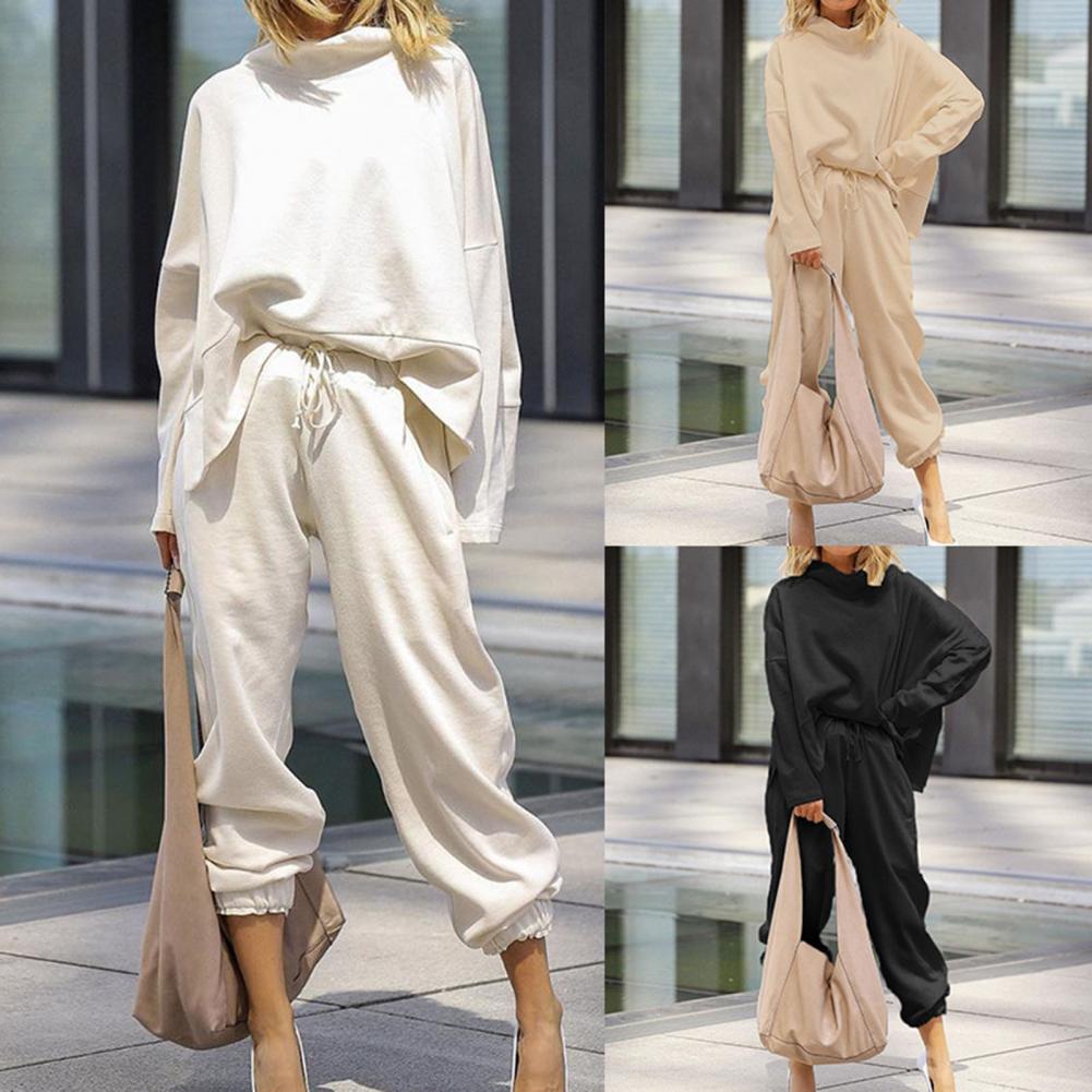 Casual Outfit Lady Sports Outfit Skin-friendly Casual Stylish Long Sleeve Blouse Ankle Banded Pants Set