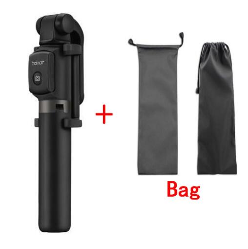 Huawei honor  af15 selfie stick stativ bluetooth 3.0 bærbar trådløs bluetooth kontrol monopod håndholdt til android ios telefon: Sort tilføj taske