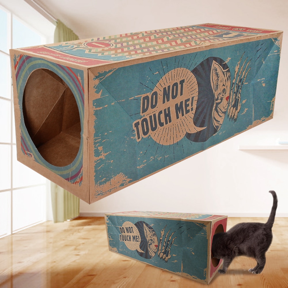 Kat Speelgoed Tunnel Kitten Speelgoed Interactieve 60cm Lange Opvouwbare Kartonnen Doos Tunnels Grappige Print Katten Geen Ineenstorting – Grandado