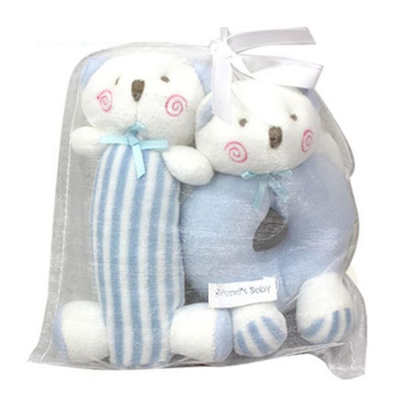 Baby Rattle Plush Soft Toys Newborn Crib Toy Blue bear newborn toys