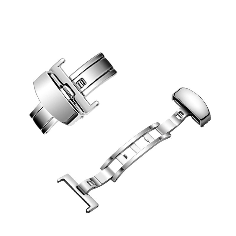 Stainless Steel Push Button Automatically Open Double Push Button Butterfly Deployment Buckle Clasp Leather Strap Buckle