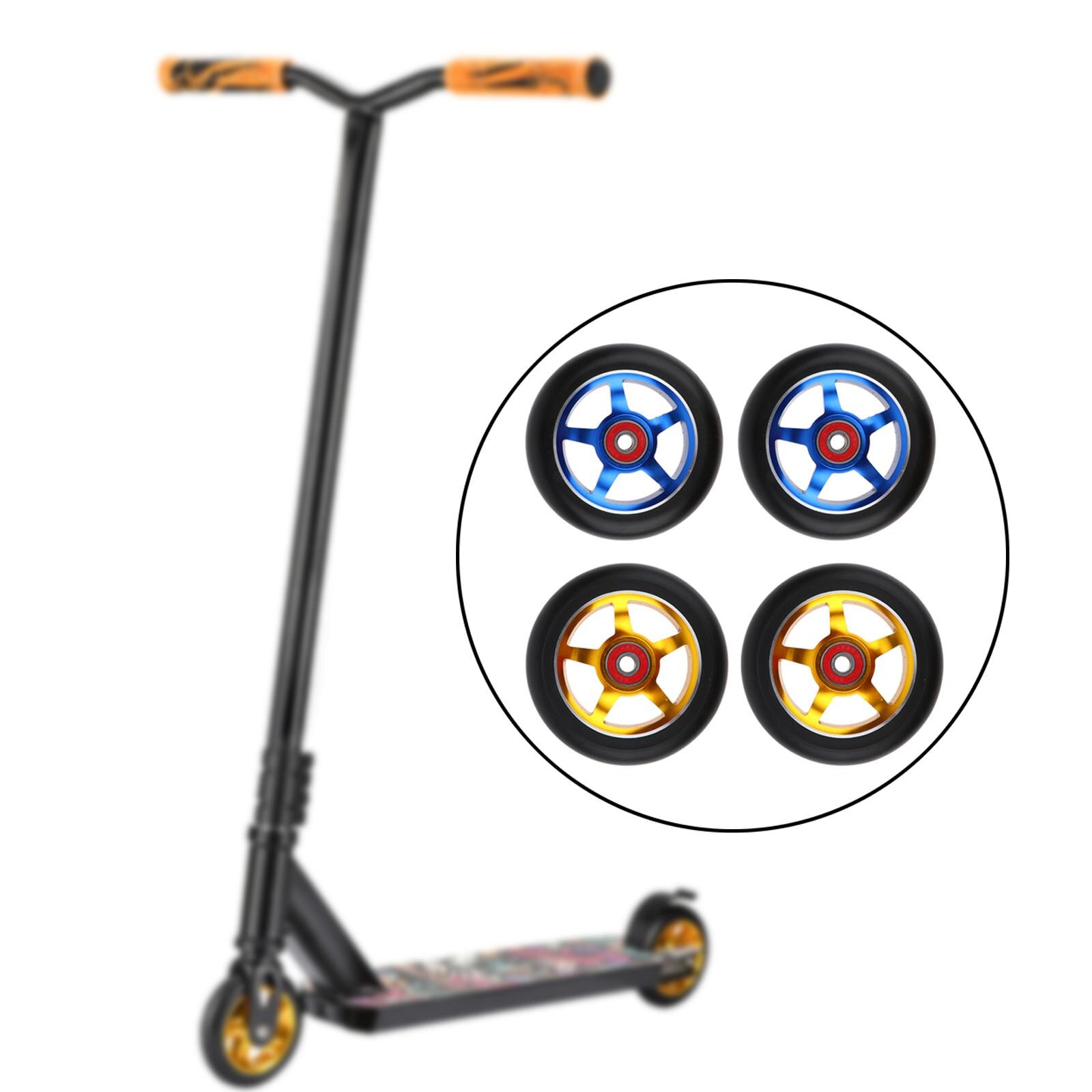 2 set di ruote di ricambio da 100mm con cuscinetti e boccole dorate e blu