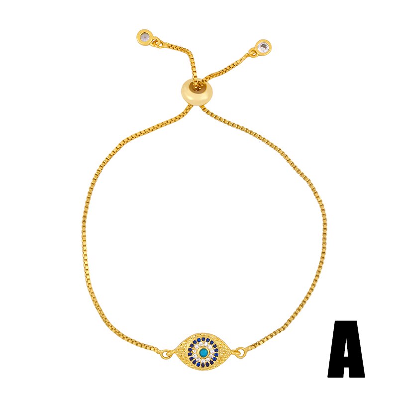 Flola Cz Regenboog Zirconia Evil Eye Armbanden Voor Vrouwen Goud Griekse Oog Armband Charm Verstelbare Vrouwen Sieraden Ojo Turco Brtc16: C16 A