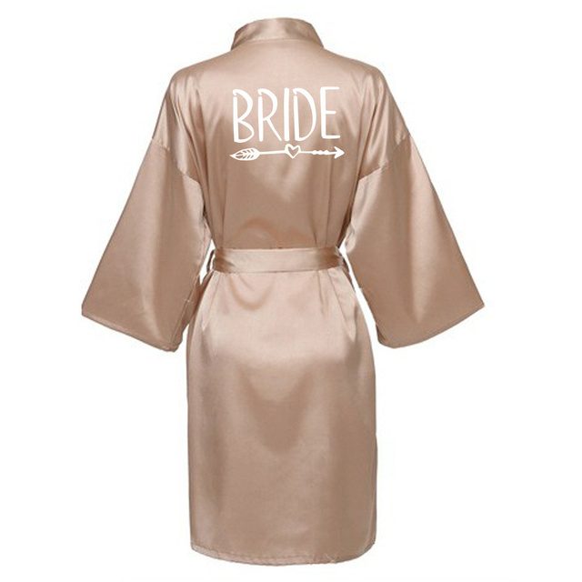 Wedding Party Team Bride Robe With White Letters Kimono Satin Pajamas Bridesmaid Bathrobe SP004