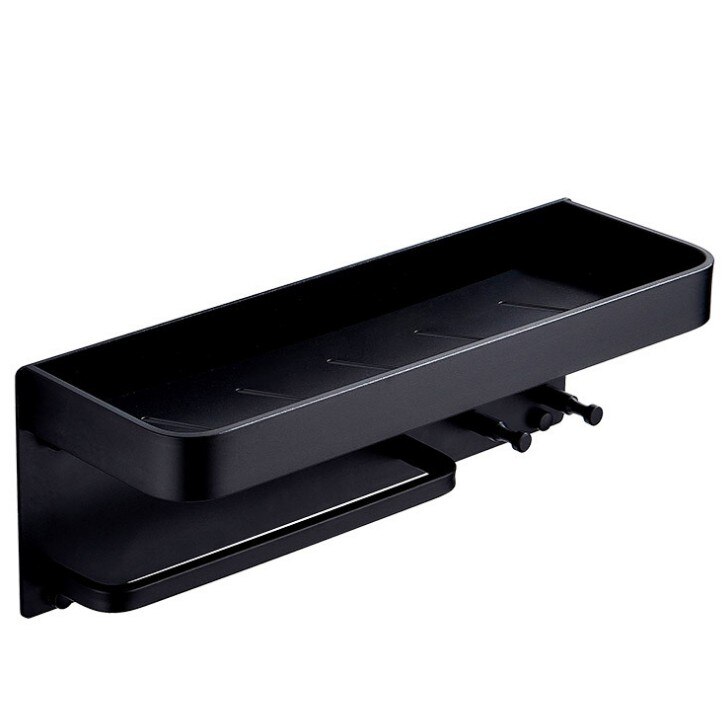 Musta tila alumiiniset kylpyhuonehyllyt koukuilla seinälle asennettava kylpyhuonehylly kylpyhuonetelineen pyyheteline: Musta