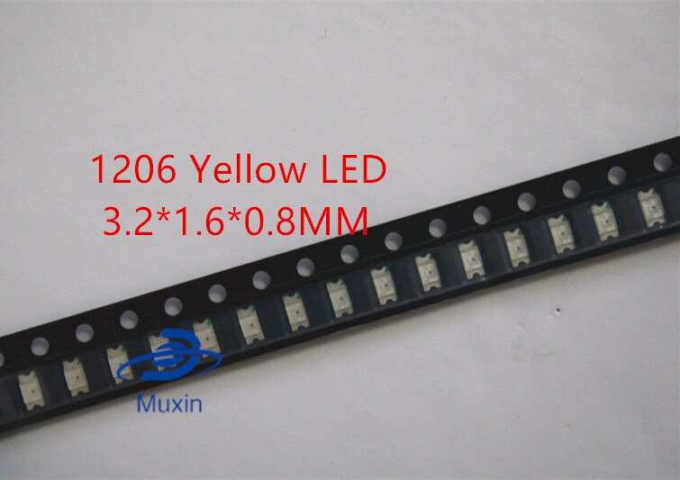 SMD 1206 (3216) 500pcs Yellow SMT Surface Mount LED Chip Ultra Bright Light Emitting Diode Lamp Electronics Components for PCB