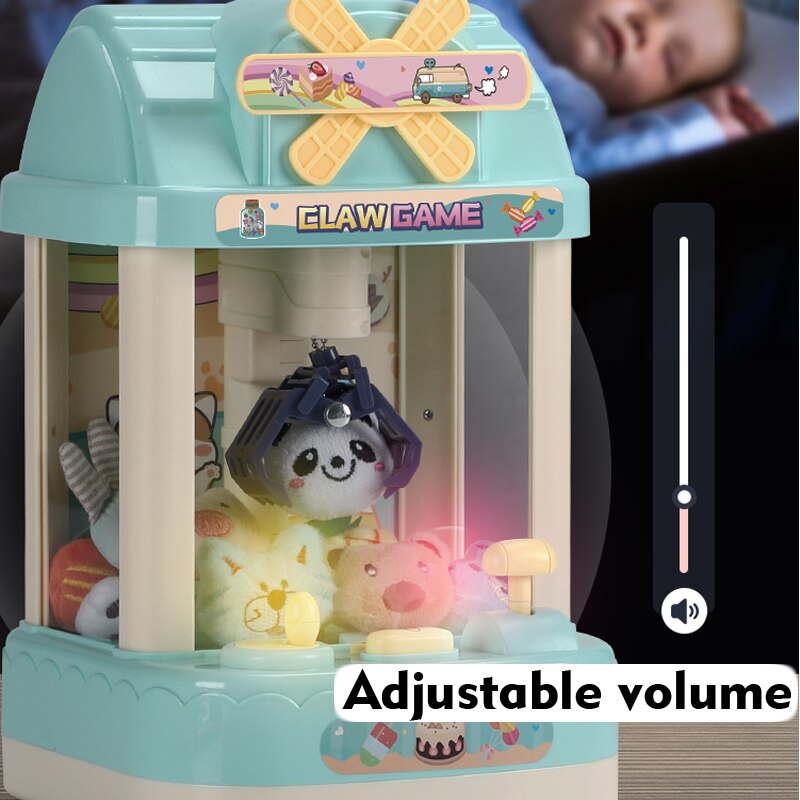 Kids Doll Catcher Claw Machine Coin Operated Candy Grabber Game Music Alarm Clock Mini Arcade Machine Desktop for Children