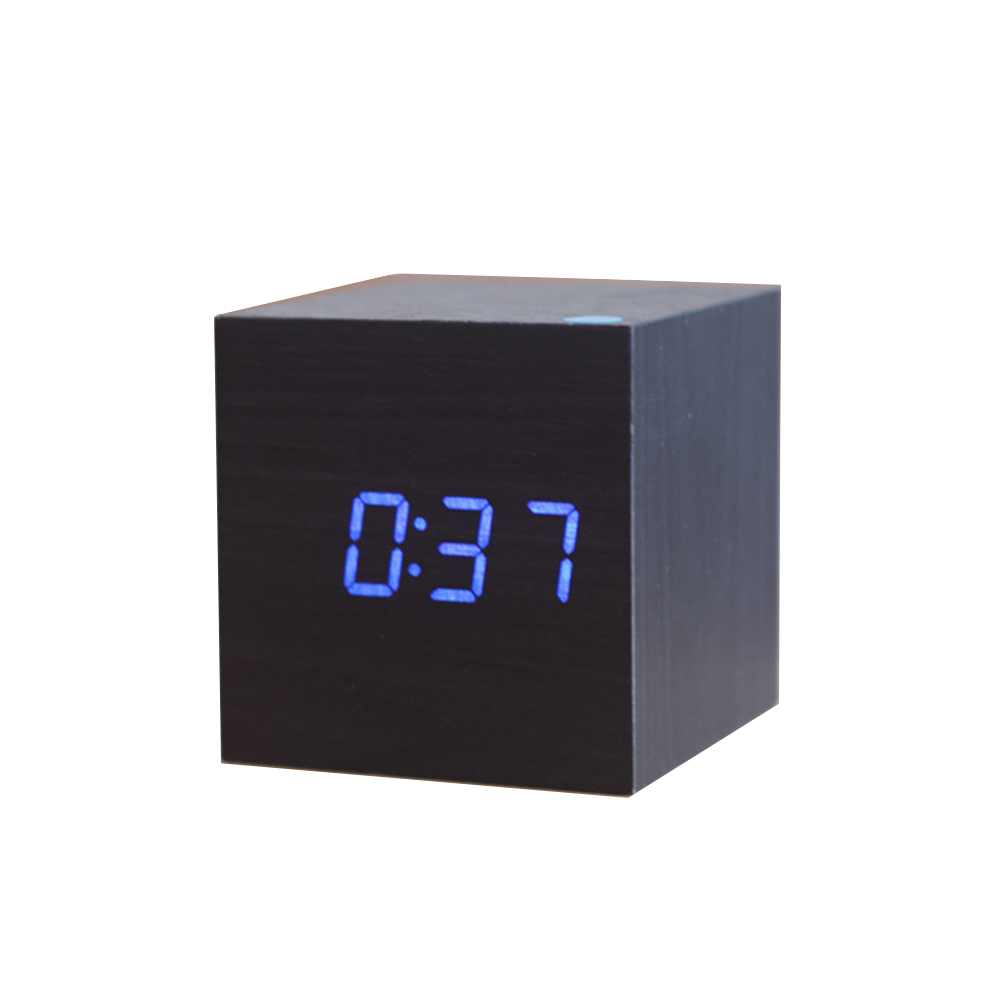 Horloge miroir en bois moderne commande sonore | Horloge numérique de bureau, horloge numérique, horloge électronique: black blue