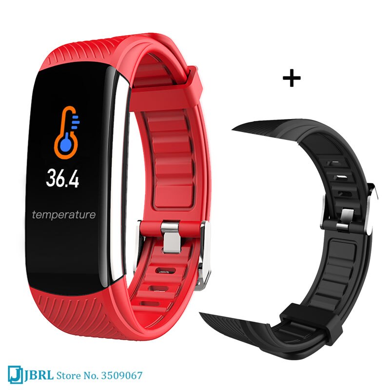 Sporthorloge heren digitaal lichaamstemperatuur polshorloges dames elektronische digitale klok siliconen band bloeddruk android ios: Rood toevoegen stap