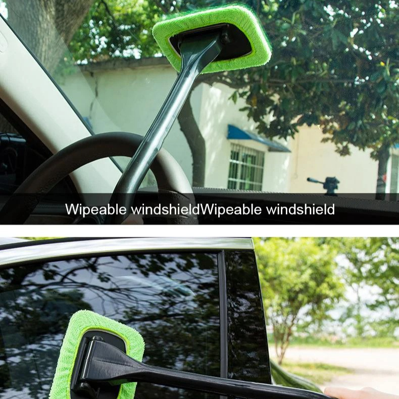 Kit de cepillo limpiador de ventanas de coche, herramienta de limpieza de parabrisas de microfibra, limpiaparabrisas de lavado de vidrio Interior de coche, almohadilla de tela reutilizable con mango largo