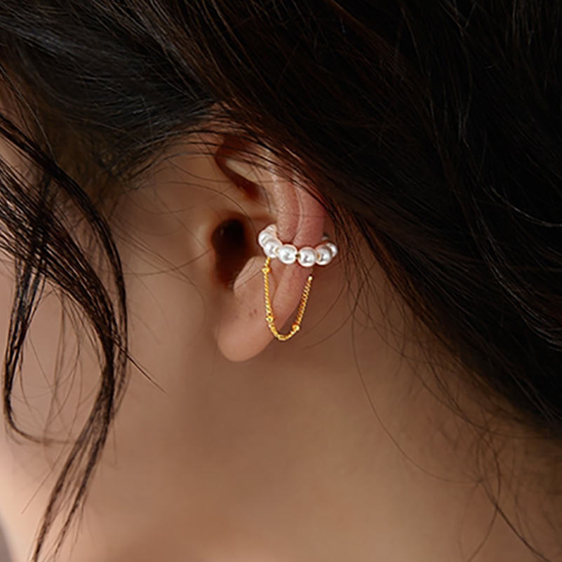 Imitation Pearl Tassel Chain Non Pierced Ear Clip Earring for Women 1PC Chic Kpop Ear Cuff Helix Orbital Girlish Jewelry EF017