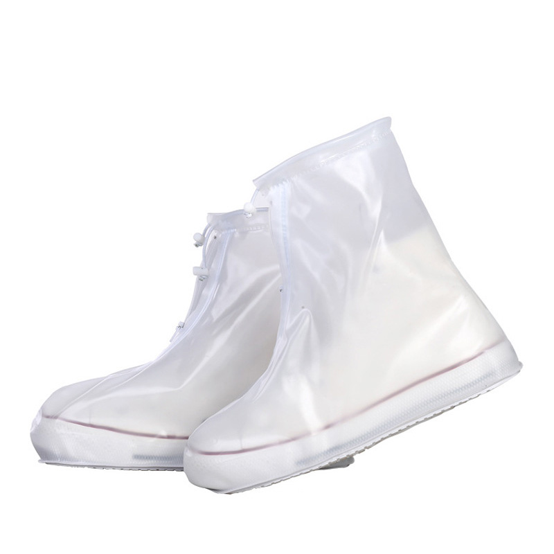 GIANTEX Men Women's Rain Waterproof Flat Ankle Boots Cover Heels Boots Shoes Covers Thicker Non-slip Platform Rain Boots: White / M