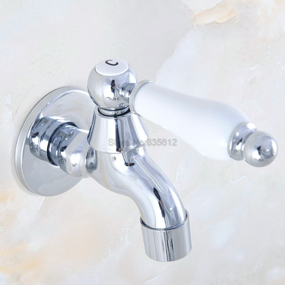 Polished Chrome Brass Wall Mount Wall Mount Ceramic Lever Sink Faucet Mop Pool Water Tap tav155