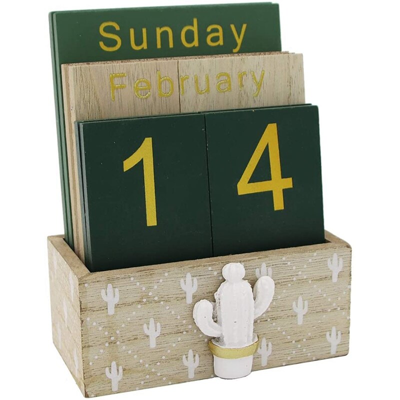 Wooden Flip Desk Blocks Calendar,Perpetual Plank/Table Calendar Display,for Home/Office Decoration,11.5X6.5X14.5CM