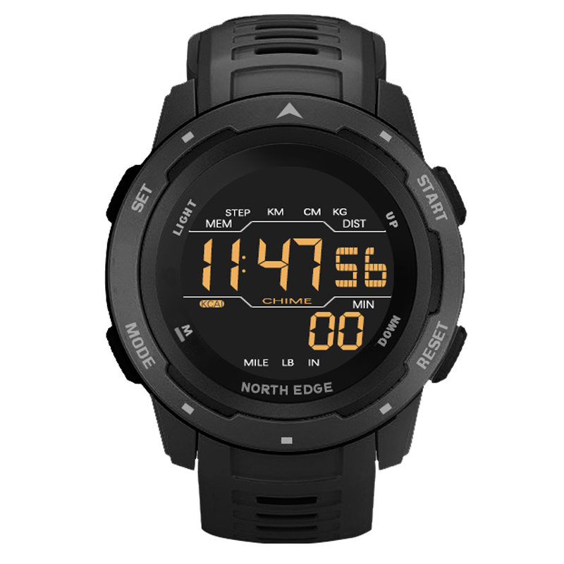 Smart ur north edge mars model udendørs skridttæller digitalt smartwatch multifunktionelt vandtæt elevsportsur: Sort
