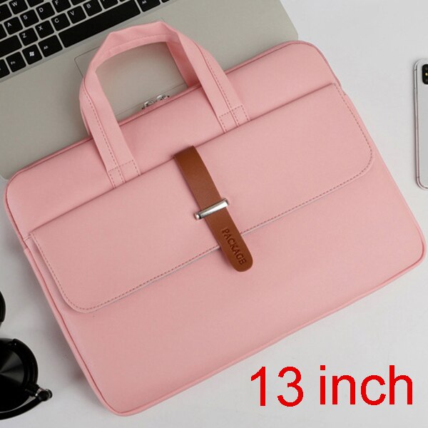 Waterproof PU Leather 13 14 15.6 inch Laptop Bag Men Women Business Handbag Female Notebook Bag: 13inch pink