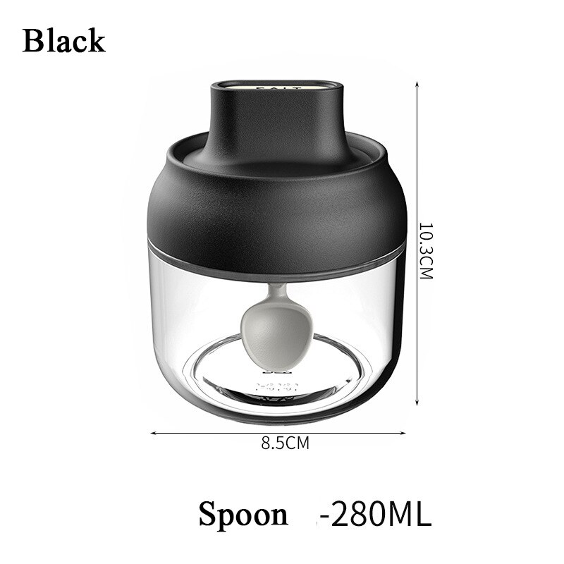 Køkken glas krydderier flasker glas sukker salt honning opbevaring krukke 280ml krydderier opbevaring boks med børste ske låg tilbehør 1pc: Sort-ske